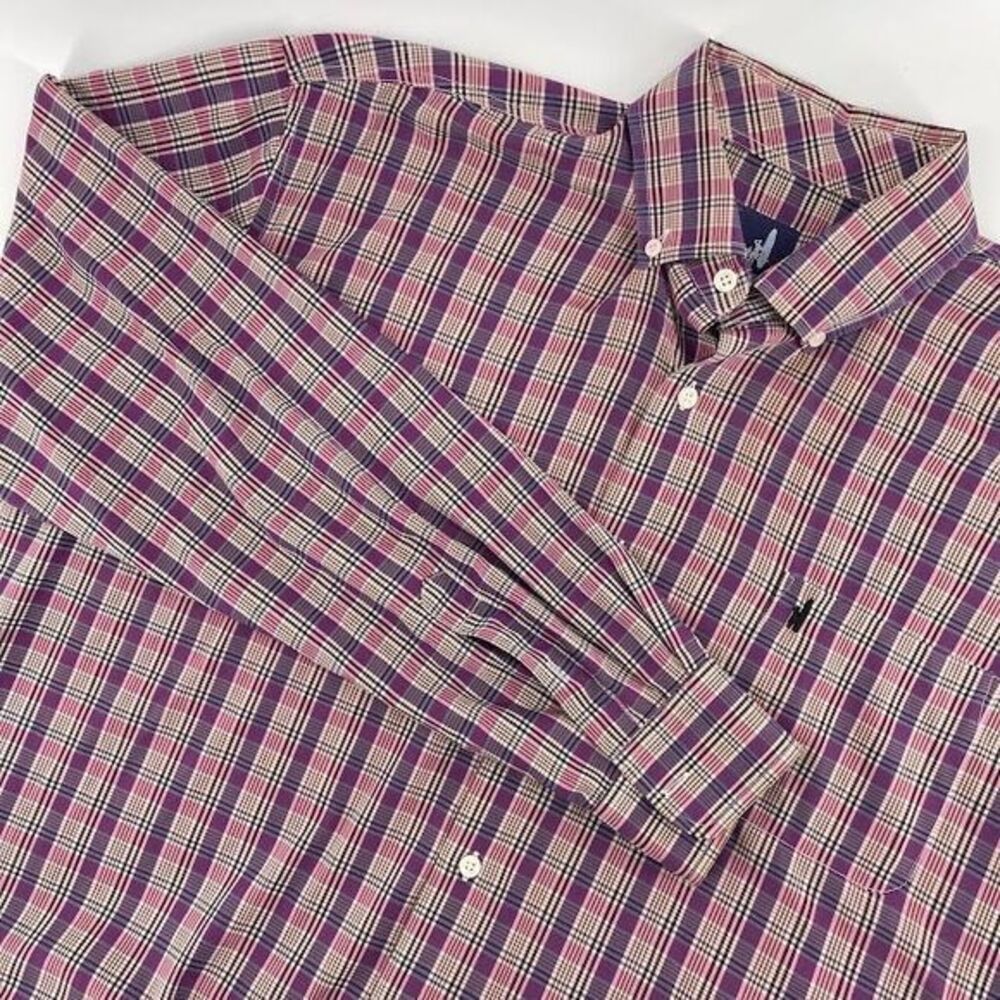 Johnnie-O‎ Purple Plaid Button Down Shirt Long Sleeve Casual Cotton Blend XL